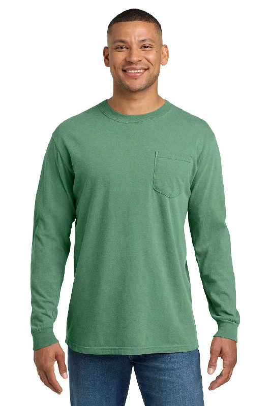 Men's short-sleeve classic warm-peach shirt-Comfort Colors Mens Long Sleeve Crewneck T-Shirt w/ Pocket - Light Green