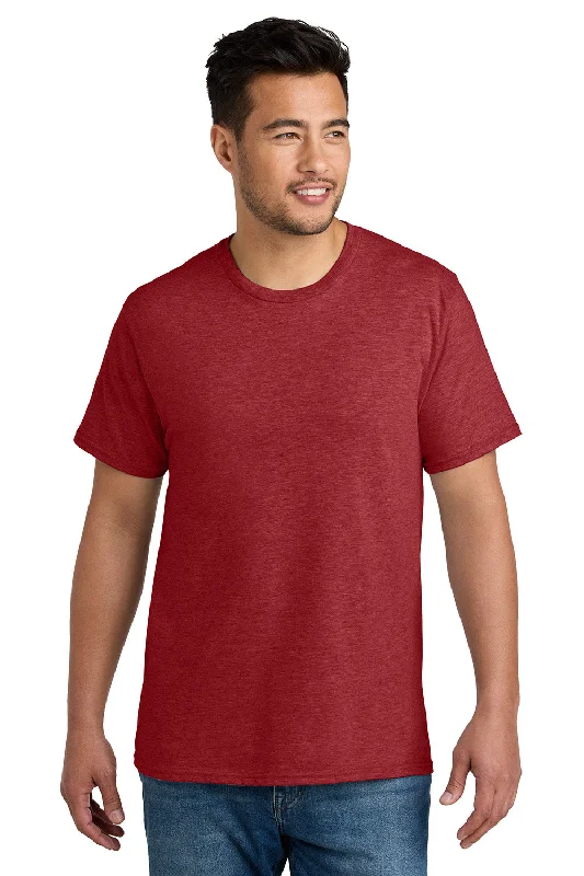 Men's short-sleeve rugged urban-warm-sharp-geometric shirt-Port & Company Mens CVC Short Sleeve Crewneck T-Shirt - Heather Team Cardinal Red - New