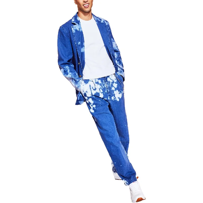 Men's airy tropic jackets-Royalty By Maluma Mens Denim Collared Two-Button Blazer