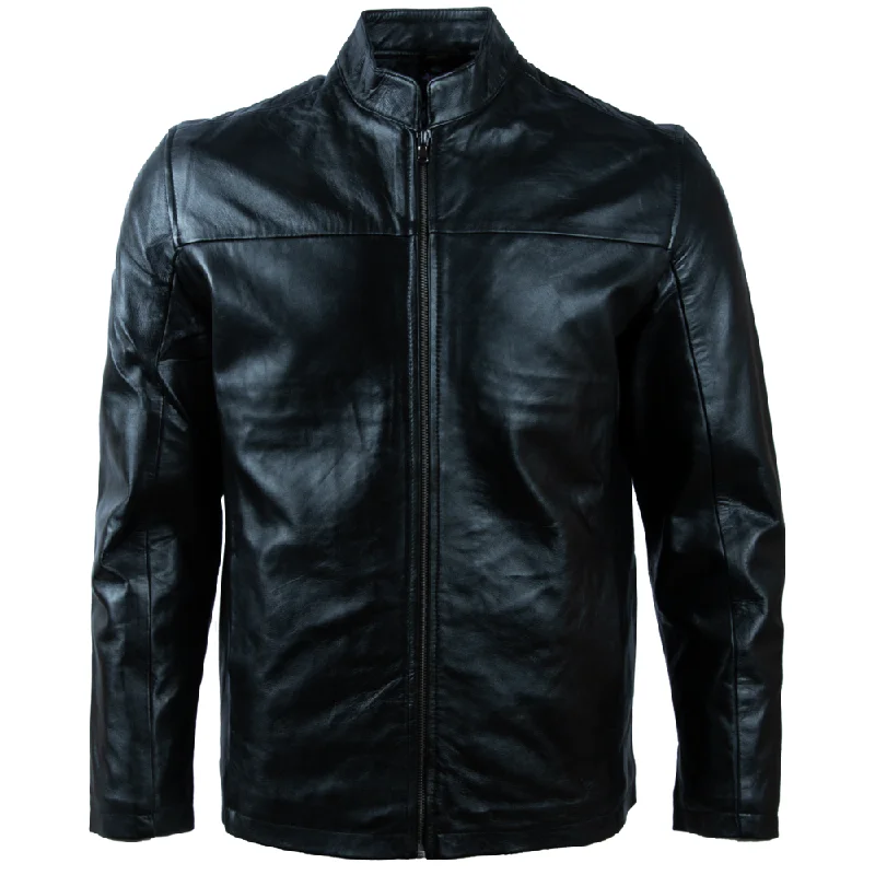 Men's slick hockey jackets-O0H7 Men's Café Racer Overshirt Jacket - Black