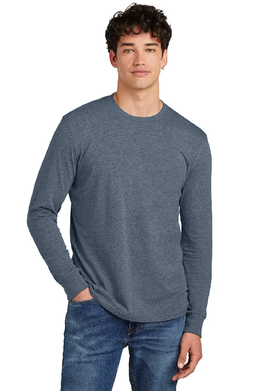 Men's short-sleeve retro cool-rugged-urban-deep-midnight shirt-District Mens Perfect Blend CVC Long Sleeve Crewneck T-Shirt - Heather Navy Blue - New