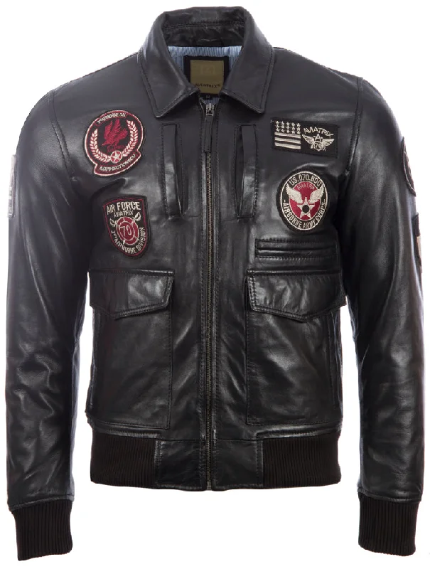 Men's cozy baseball jackets-9079 Aviatrix Men's Pilot Jacket - Black