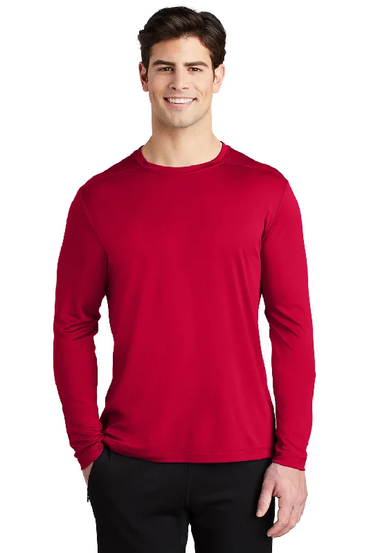 Men's short-sleeve durable sweat-wicking tee-Sport-Tek Mens Moisture Wicking Long Sleeve Crewneck T-Shirt - Deep Red