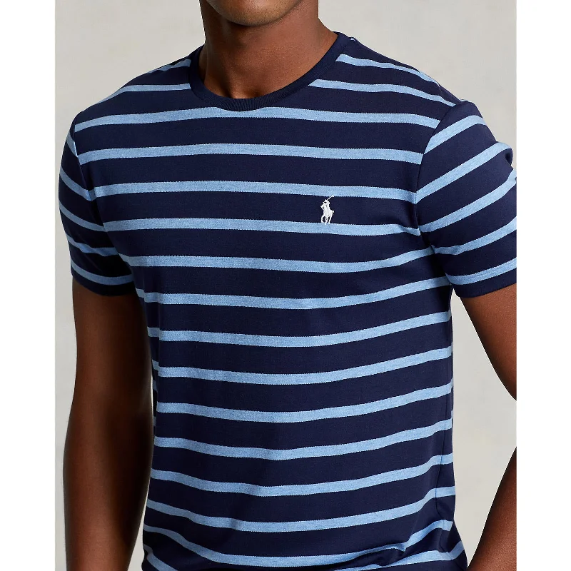 Men's short-sleeve muted fresh-modern-terrain top-Custom Fit Jersey Crewneck T-Shirt - Stripe - Navy/Royal Heather