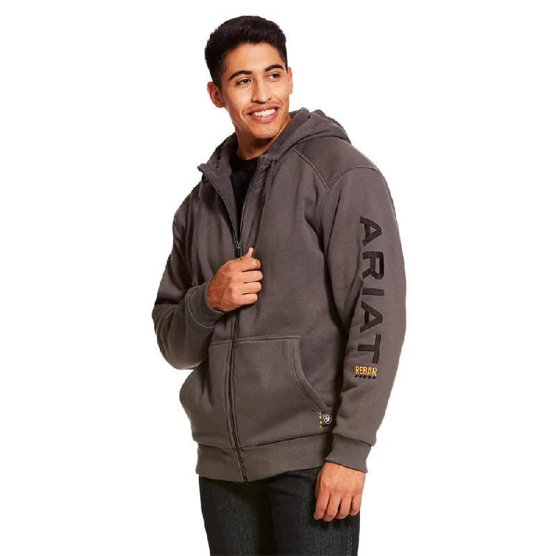 men's-hoodie-with-marble-effect-Ariat P17780 Rebar All-Weather Full Zip Work Hoodie Sweatshirt