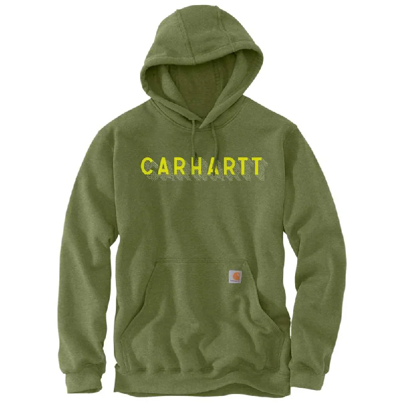 men's-hoodie-with-stretch-fabric-Carhartt 105944 Rain Defender Loose Fit Midweight Logo Graphic Hooded Sweatshirt