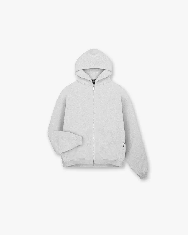 men's-hoodie-with-hood-lining-Heavyweight Initial Zip Hoodie - Ice Grey Marl