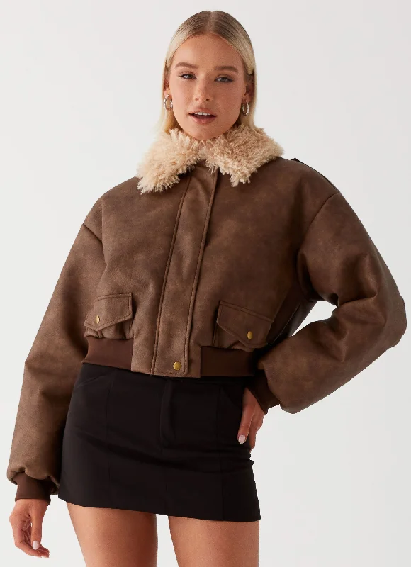 Men's fierce soccer jackets-Aston Shearling Bomber Jacket - Brown