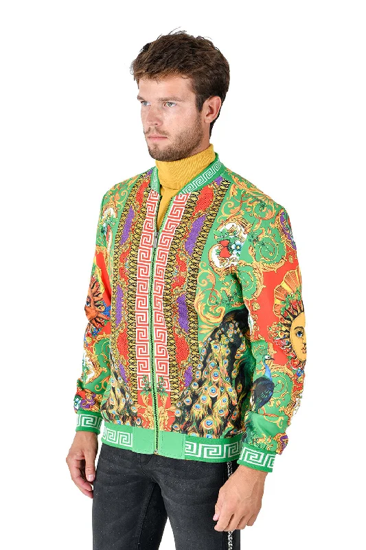 Men's smooth transit jackets-Celestial Sun Bomber Jacket