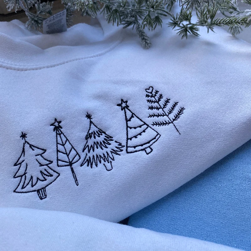 men's-hoodie-with-color-block-Christmas Tree Design Embroidered Sweatshirt