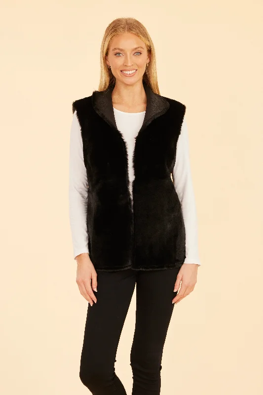 Men's peachy coral jackets-Faux Fur Vest - Black