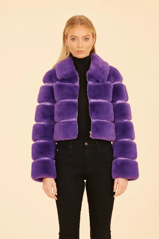 Men's balmy weather jackets-Grooved Faux Fur Jacket - Purple