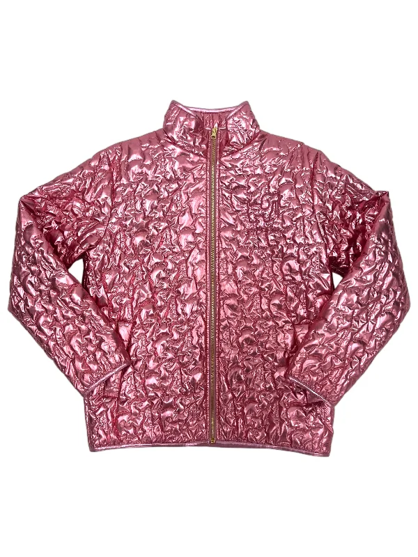 Men's deep indigo jackets-METALLIC QUILTED JACKET, PINK