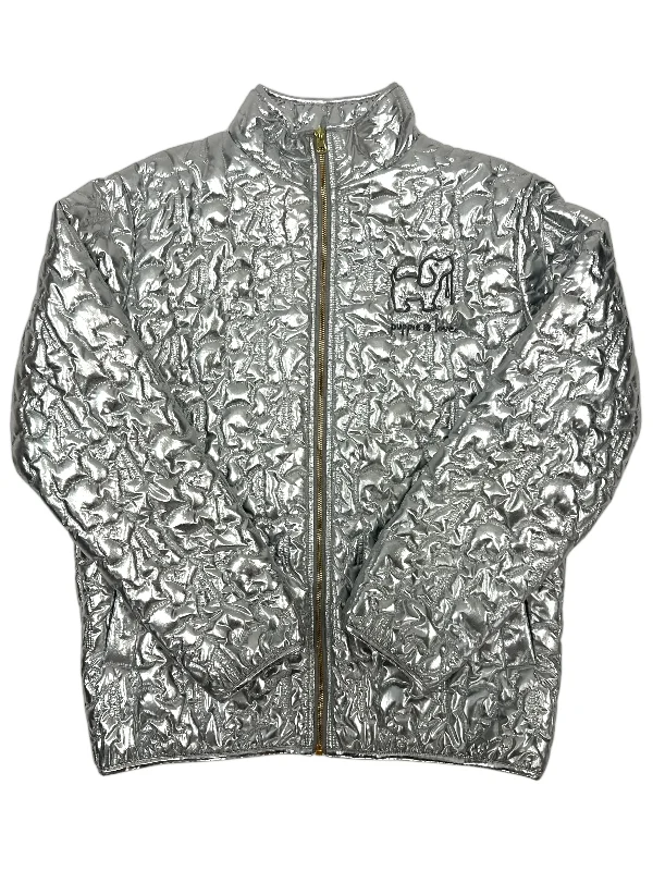 Men's year-round navy jackets-METALLIC QUILTED JACKET, SILVER