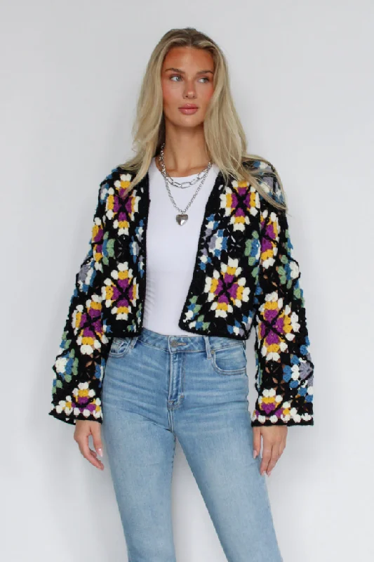 Men's city trekker jackets-Miss Daisy Crochet Cardigan in Multi