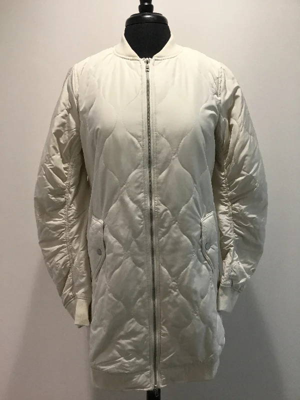 Men's neat prep jackets-Mystree Ivory Quilted Long Bomber Jacket