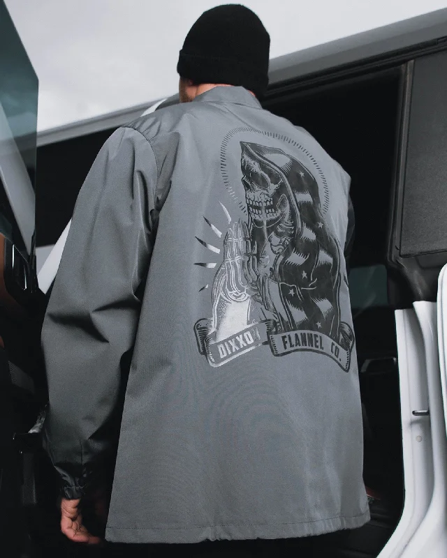 Men's subtle camo jackets-Santa Muerte Coaches Jacket - Gray