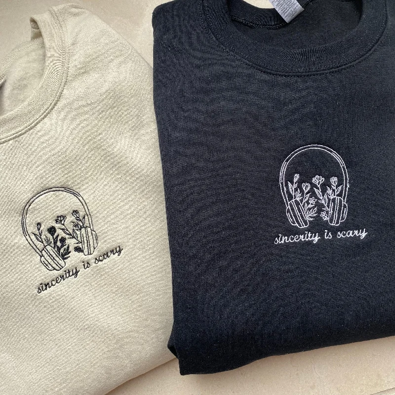 men's-hoodie-for-board-games-Sincerity is Scary Embroidered Sweatshirt