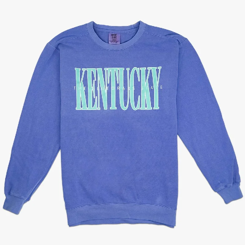 men's-hoodie-in-stone-grey-The Bluegrass State 90's Pastel Crewneck Sweatshirt (Flo Blue)