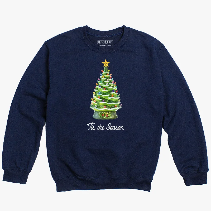 men's-hoodie-in-olive-drab-The Ceramic Christmas Tree Crewneck Sweatshirt