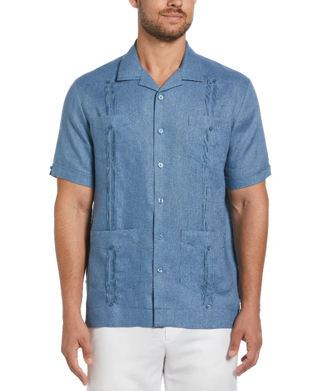 Men's short-sleeve subtle loud-neon shirt-100% Linen Classic Guayabera Shirt - Short Sleeve