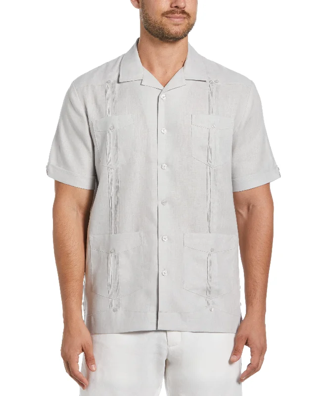 Men's short-sleeve stylish sharp-gray shirt-100% Linen Classic Guayabera Shirt - Short Sleeve