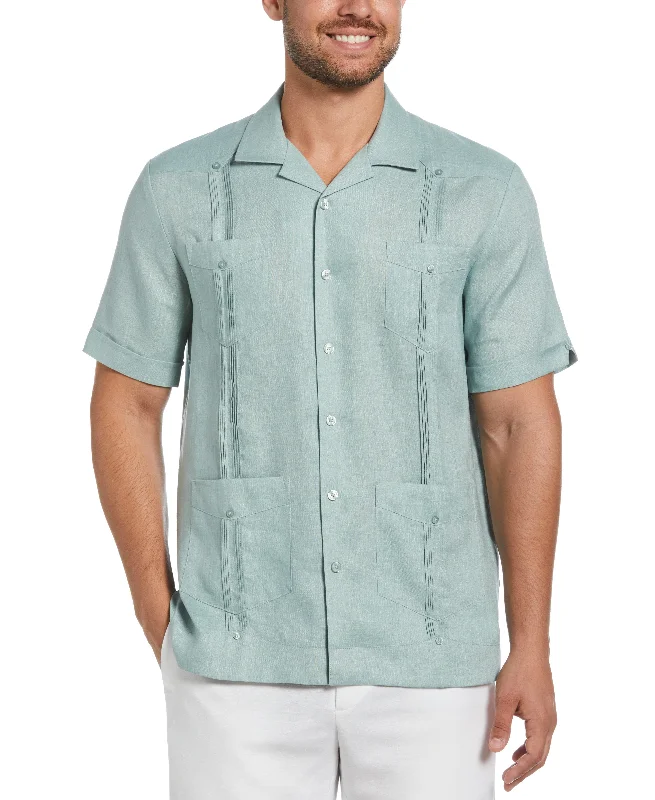 Men's short-sleeve cool breezy-linen shirt-100% Linen Classic Guayabera Shirt - Short Sleeve