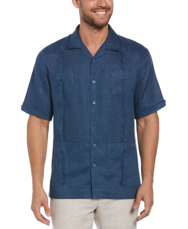 Men's short-sleeve subtle soft-cookout top-100% Linen Classic Guayabera Shirt - Short Sleeve