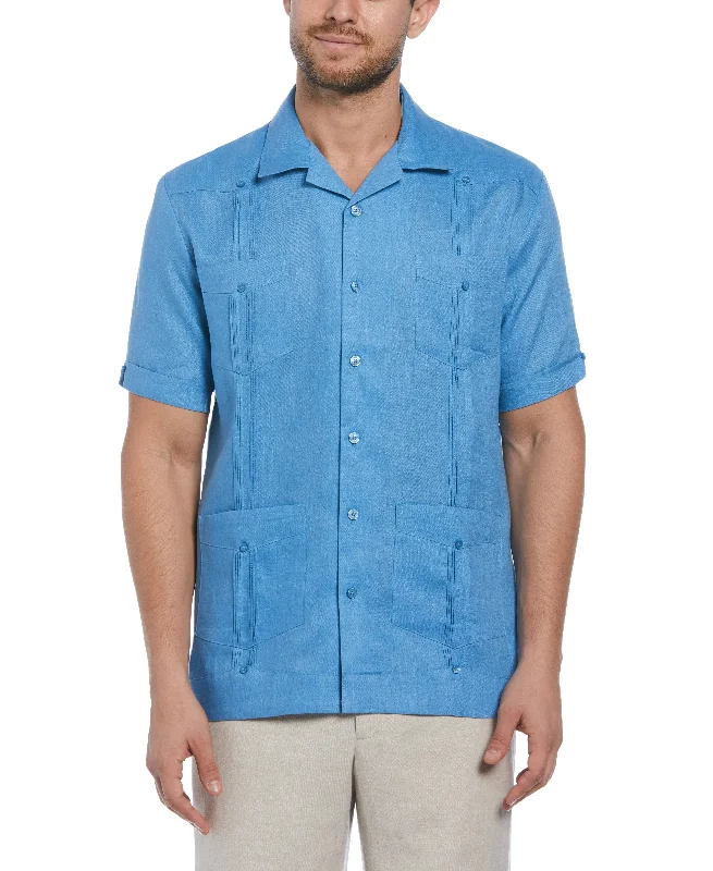 Men's short-sleeve modern terrain shirt-100% Linen Classic Guayabera Shirt - Short Sleeve