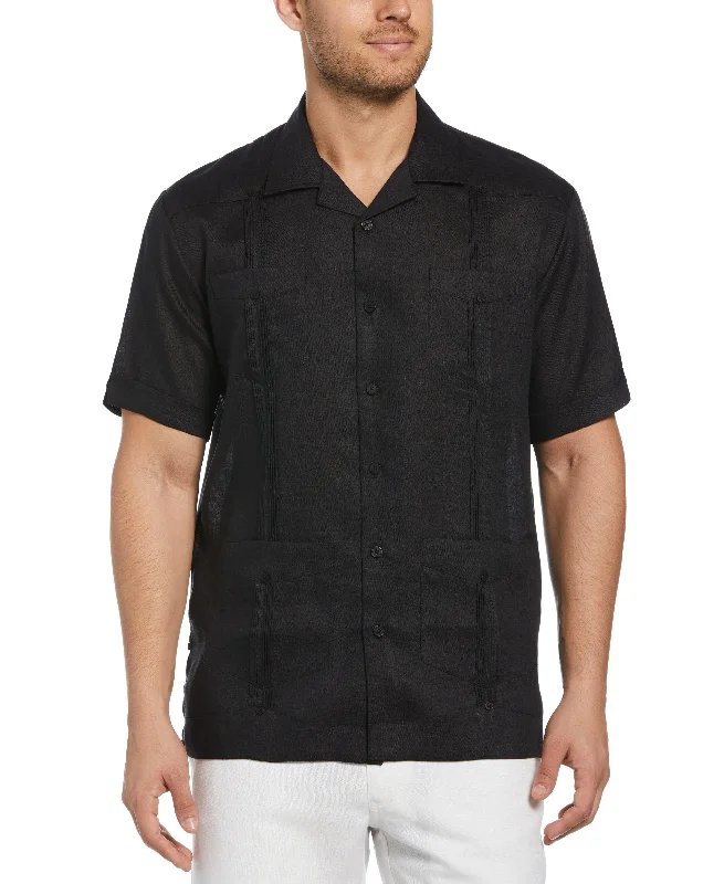 Men's short-sleeve urban deep-midnight shirt-100% Linen Classic Guayabera Shirt - Short Sleeve