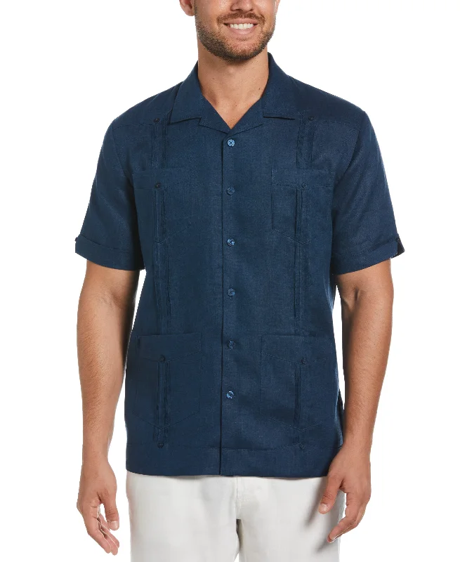 Men's short-sleeve rich gritty-hemp shirt-100% Linen Classic Guayabera Shirt - Short Sleeve