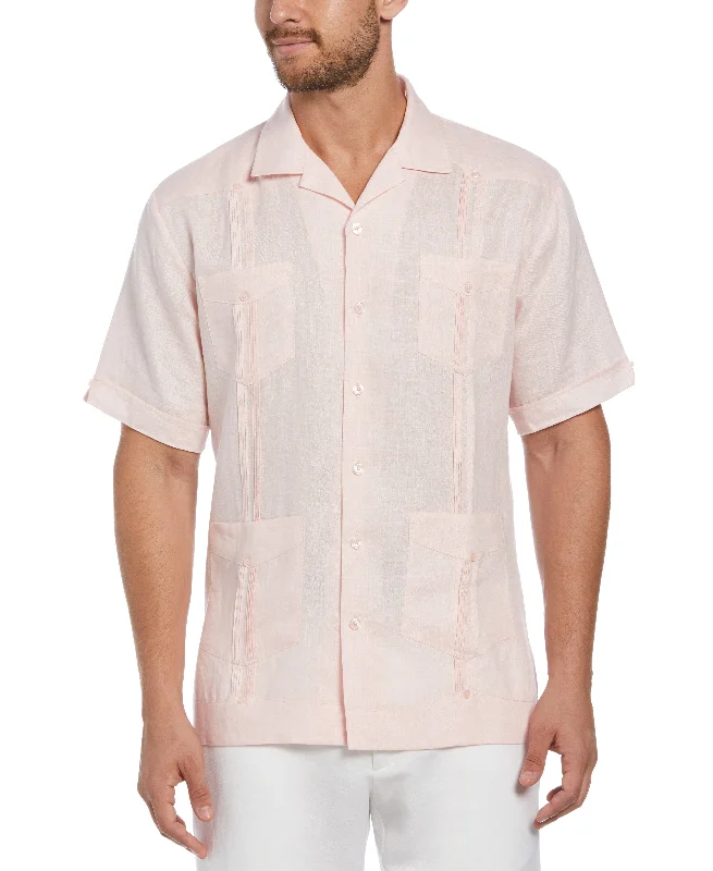 Men's short-sleeve casual bold-skiing top-100% Linen Classic Guayabera Shirt - Short Sleeve