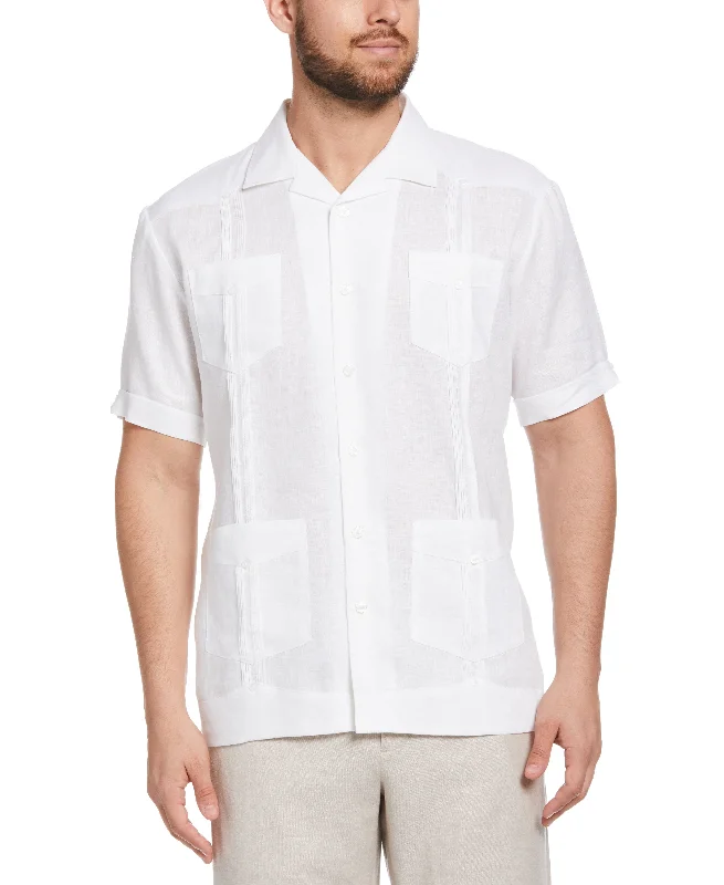 Men's short-sleeve sleek sandy-beige shirt-100% Linen Classic Guayabera Shirt - Short Sleeve