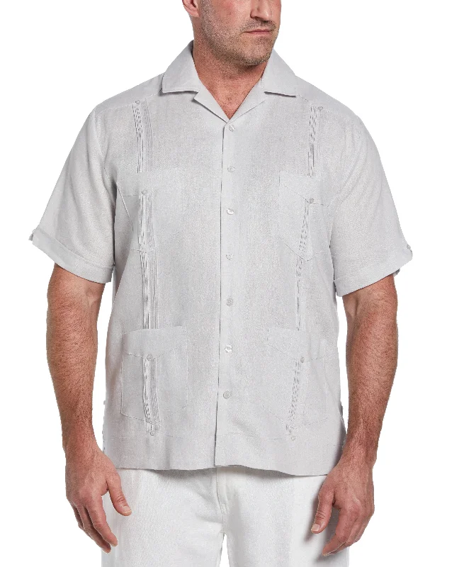 Men's short-sleeve retro loose-orange shirt-Big & Tall 100% Linen Classic Guayabera Shirt - Short Sleeve