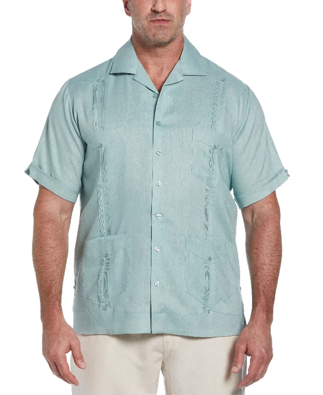 Men's short-sleeve muted old-violet shirt-Big & Tall 100% Linen Classic Guayabera Shirt - Short Sleeve