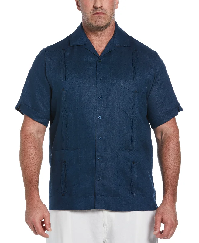 Men's short-sleeve bold hot-maroon shirt-Big & Tall 100% Linen Classic Guayabera Shirt - Short Sleeve