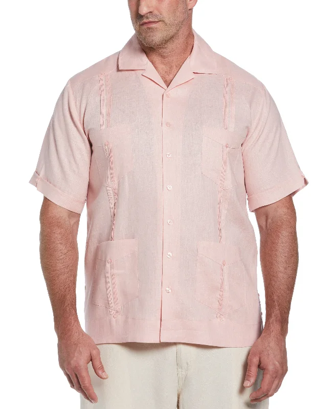 Men's short-sleeve warm loud-crimson shirt-Big & Tall 100% Linen Classic Guayabera Shirt - Short Sleeve