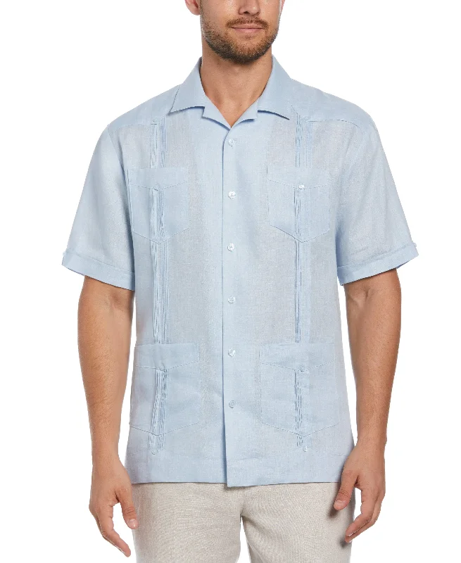 Men's short-sleeve fresh chill-blue shirt-Big & Tall 100% Linen Classic Guayabera Shirt - Short Sleeve