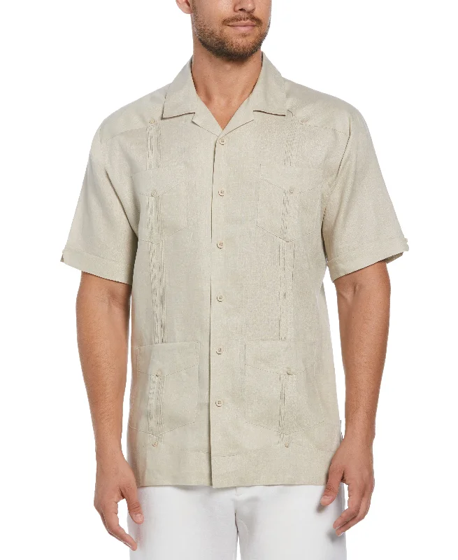 Men's short-sleeve soft pale-sage shirt-Big & Tall 100% Linen Classic Guayabera Shirt - Short Sleeve