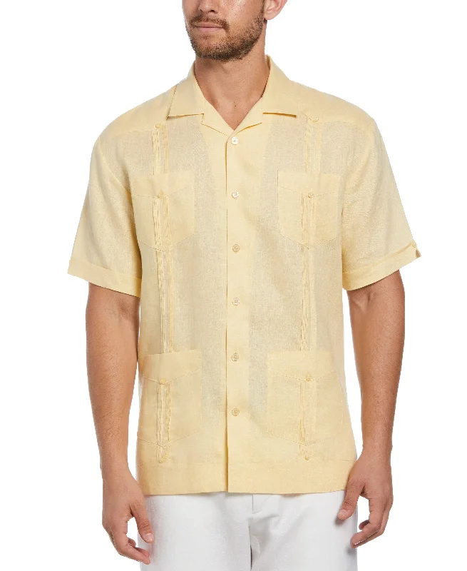 Men's short-sleeve sporty soft-ventilated shirt-Big & Tall 100% Linen Classic Guayabera Shirt - Short Sleeve