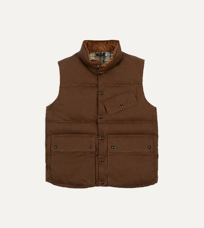 Men's gold star jackets-Brown Waxed Cotton Down Vest