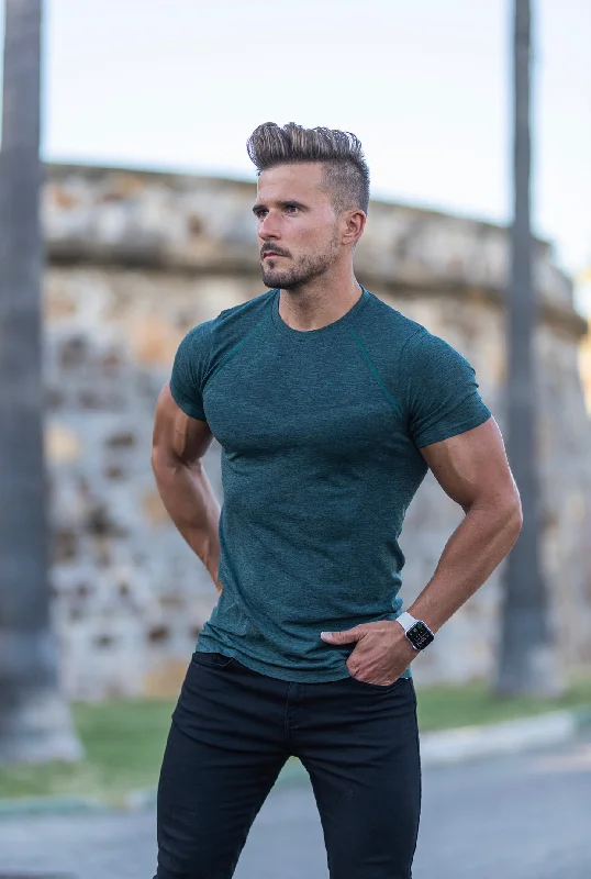 Men's short-sleeve vibrant tight-khaki shirt-Father Sons Short sleeve Khaki crew gym top - FSM031