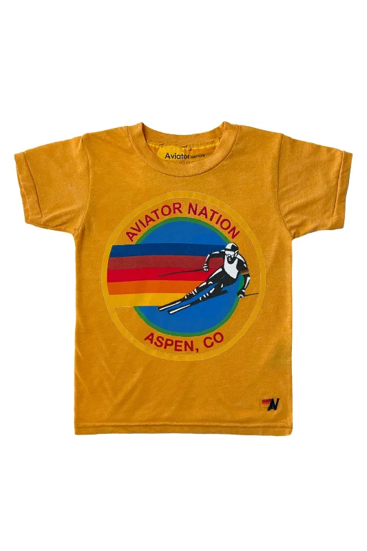 Men's short-sleeve crisp textured tee-KID'S AVIATOR NATION ASPEN TEE - GOLD