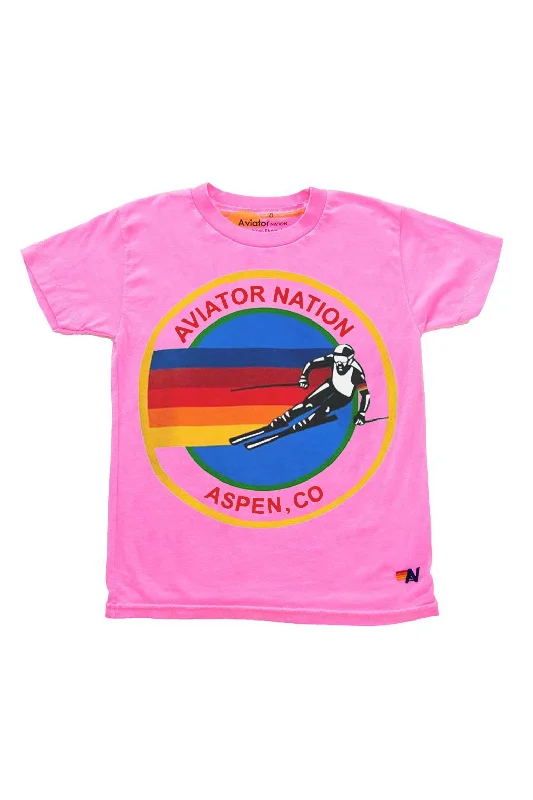 Men's short-sleeve bright cerulean shirt-KID'S AVIATOR NATION ASPEN TEE - NEON PINK