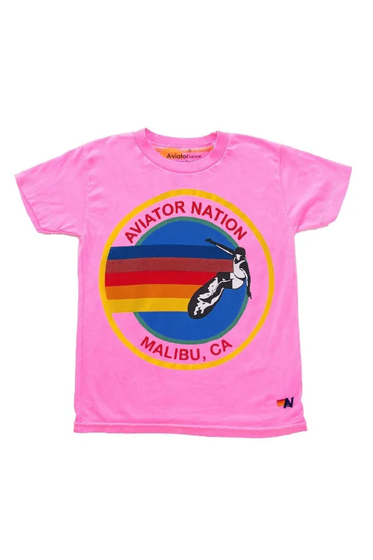 Men's short-sleeve rich sporty-subtle-soft-pale-sage shirt-KID'S AVIATOR NATION MALIBU TEE - NEON PINK