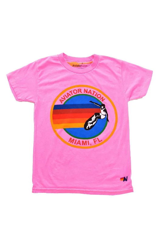 Men's short-sleeve trendy bright-new-indigo top-KID'S AVIATOR NATION MIAMI TEE - NEON PINK