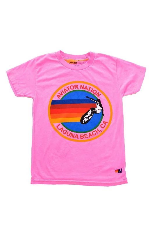 Men's short-sleeve sleek neutral-casual-bold-skiing tee-KID'S AVIATOR NATION LAGUNA BEACH TEE - NEON PINK