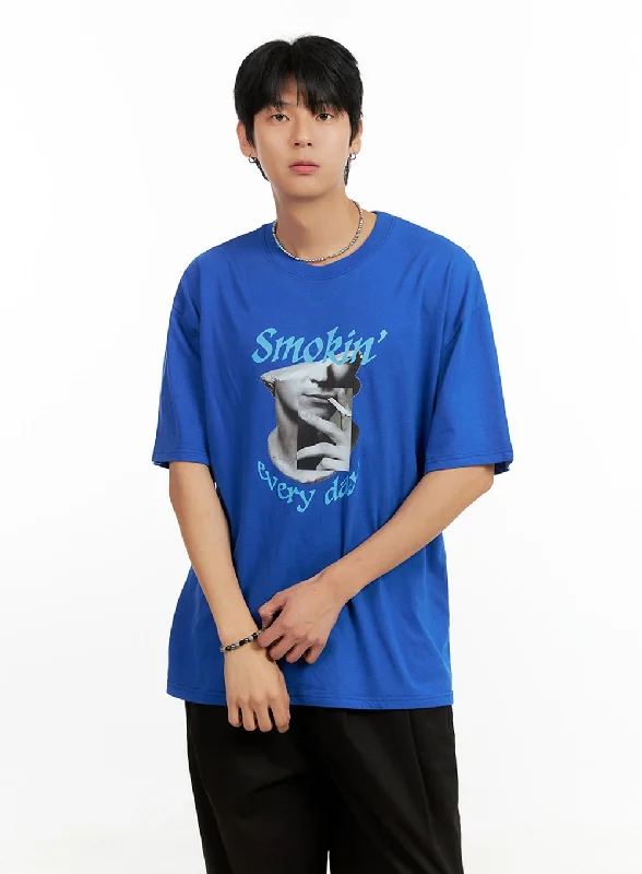 Men's short-sleeve rich sporty-subtle-calm-olive tee-Men's Cotton Graphic Oversize T-Shirt (Blue) IG402