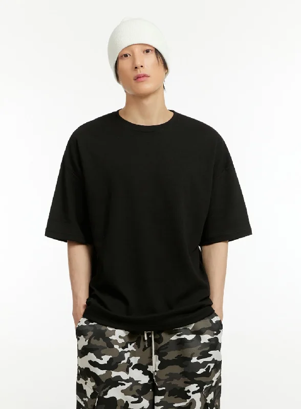 Men's short-sleeve fresh modern-vibrant-tropical-tight-green top-Men's Oversize Round Neck T-Shirt (Black) IL418