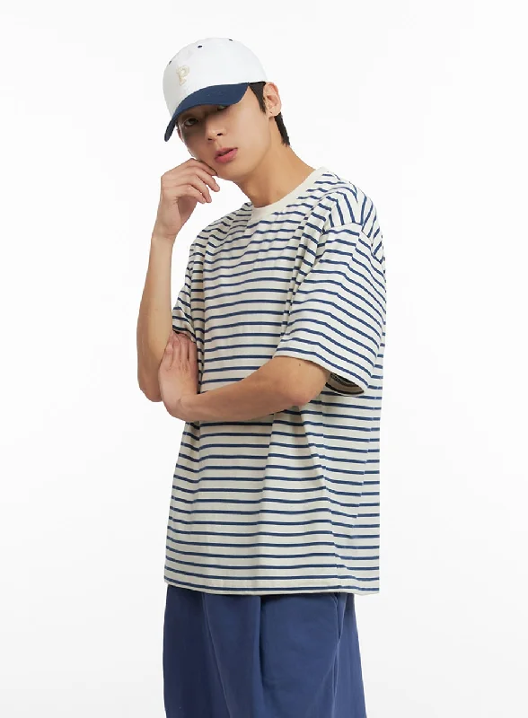 Men's short-sleeve casual bold-rich-sporty-vented top-Men's Striped T-Shirt IY431